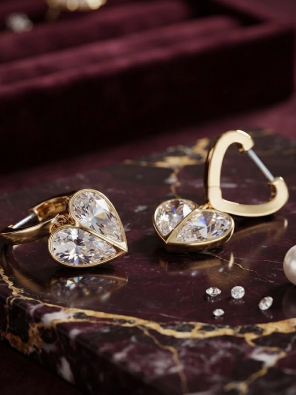 Coach Gold Heart Earrings with Crystal Details!